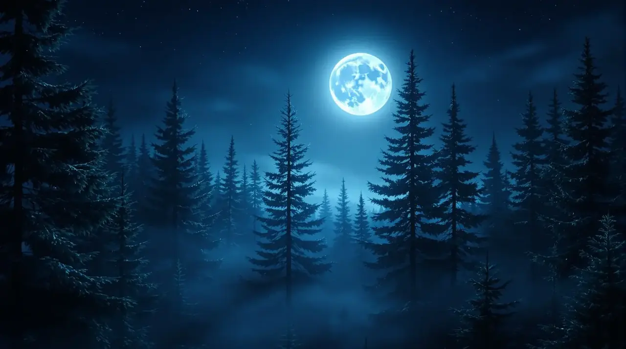 八哥影院 月夜杉林主题背景